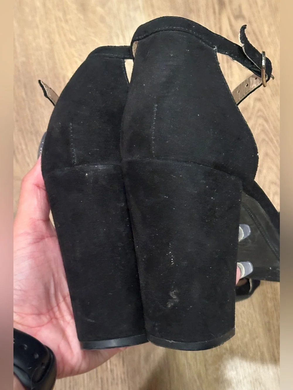 Women’s Black Ankle-Strap Open-Toe Heels, Sz 8, 4“ Heel - Picture 6 of 8